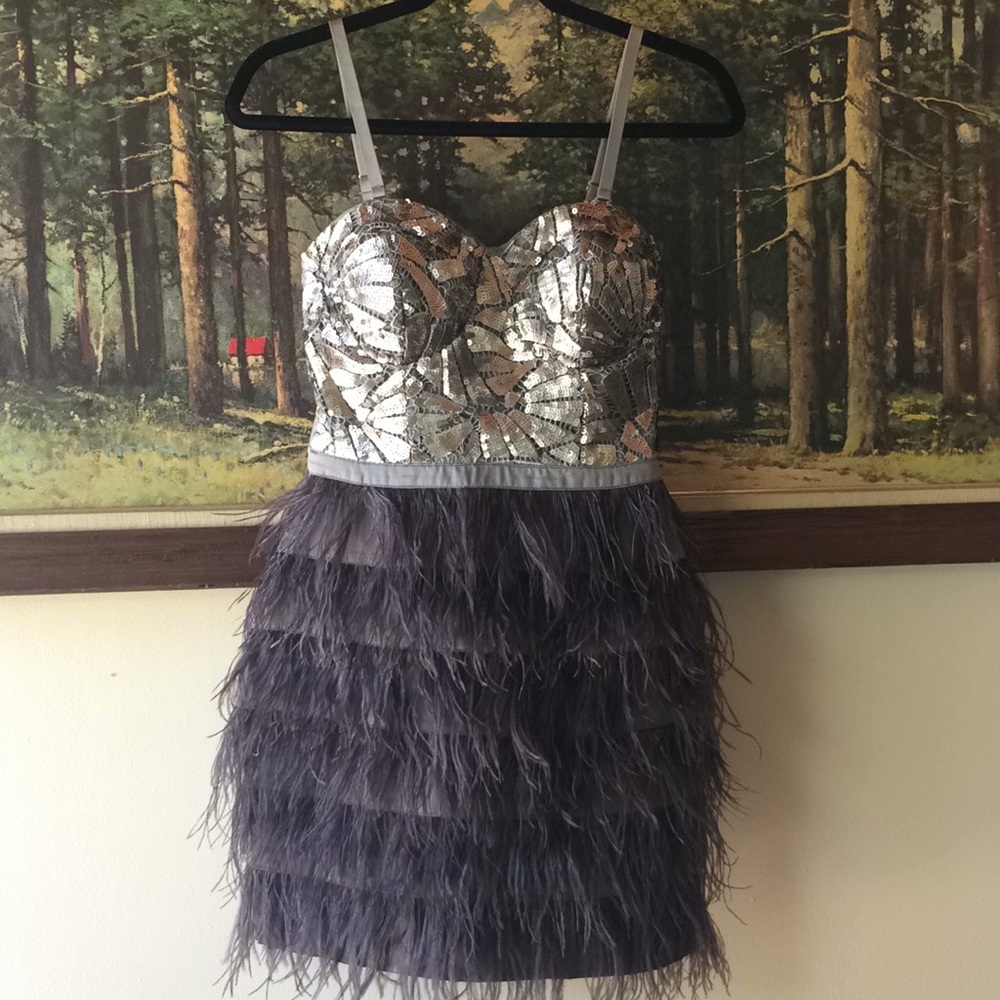 Bebe Sequined Feather mini Dress